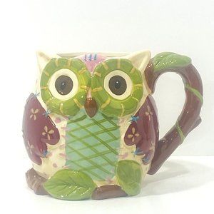Pier 1 Imports Ollie The Owl Large 3D Hand-Painted Owl Mug Cup 16 oz Coffee Tea